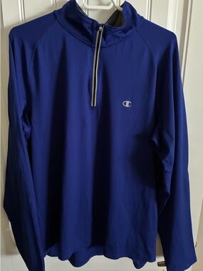 Champion Shirt Mens XL Logo Training Blue Zip Longsleeve Poly/Spandex